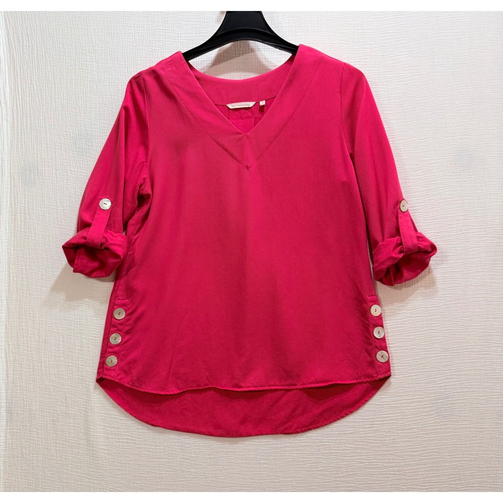 Soft Surroundings Top Womens M Pink Tencel Roll Tab V-Neck Office Minimalist
